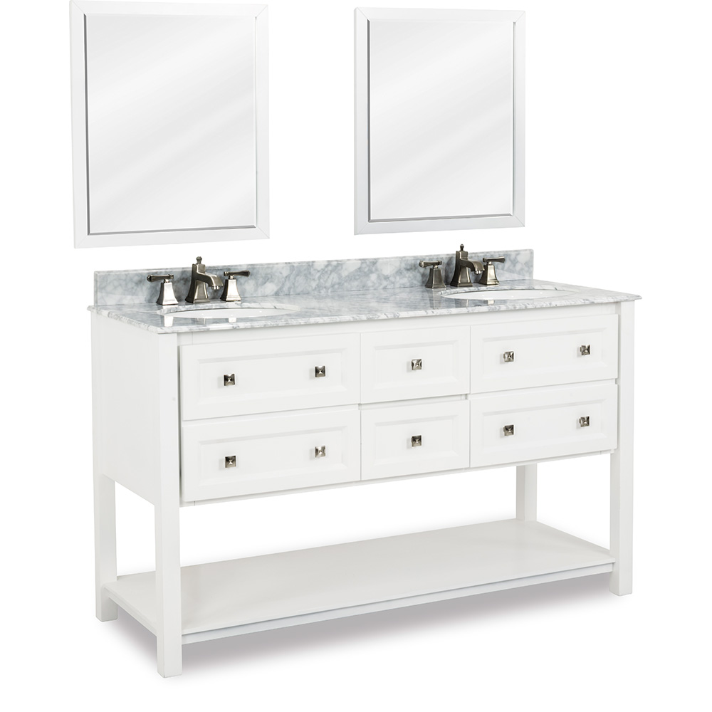 60" Adler double vanity in White with Carrera Marble top
